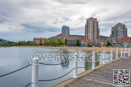 Wooden boardwalk along the waterfront on Okanagan lake