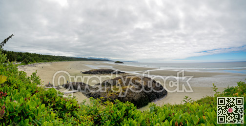 Overview of Pacific ocean long beach near Tofino, British Columbia, Canada