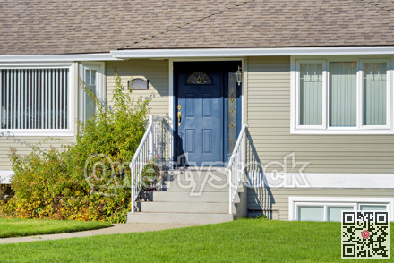 Entrance of family house on bright sunny day in Vancouver, BC