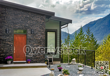 Entrance of residential house in a picturesque location overlooking the mountain