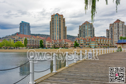 Wooden boardwalk along the waterfront on Okanagan lake