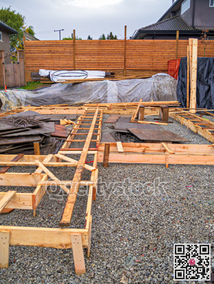Wooden formwork for concrete pouring of the foundation of the new house