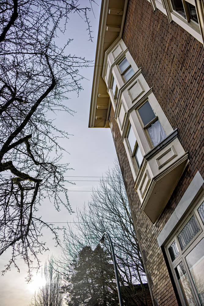 Brick wall of heritage residential building in Vancouver