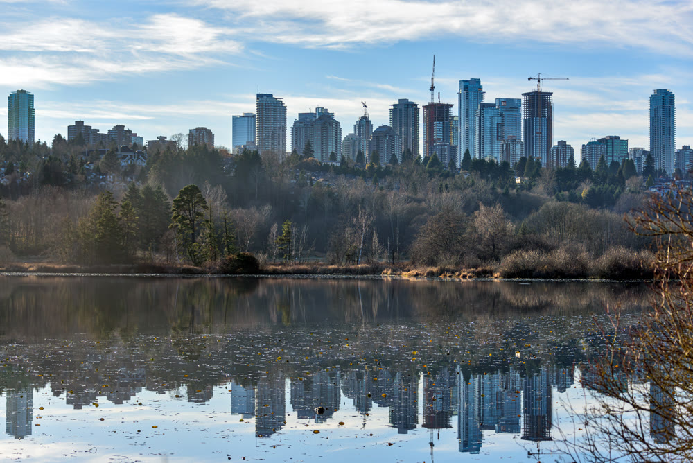 View at Metrotown high-rises from Deer lake shore
