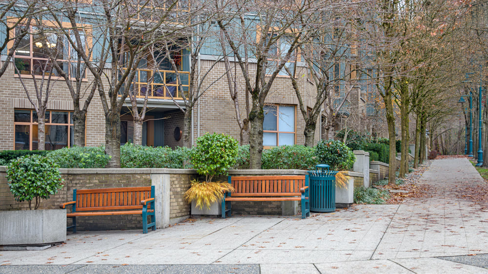 Walkway through a residential area on autumn season in Vancouver, British Columbia