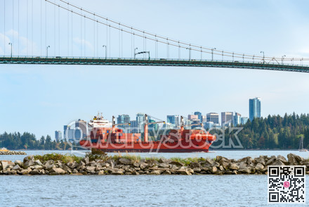 Container cargo liner in Vancouver harbor going fairway.