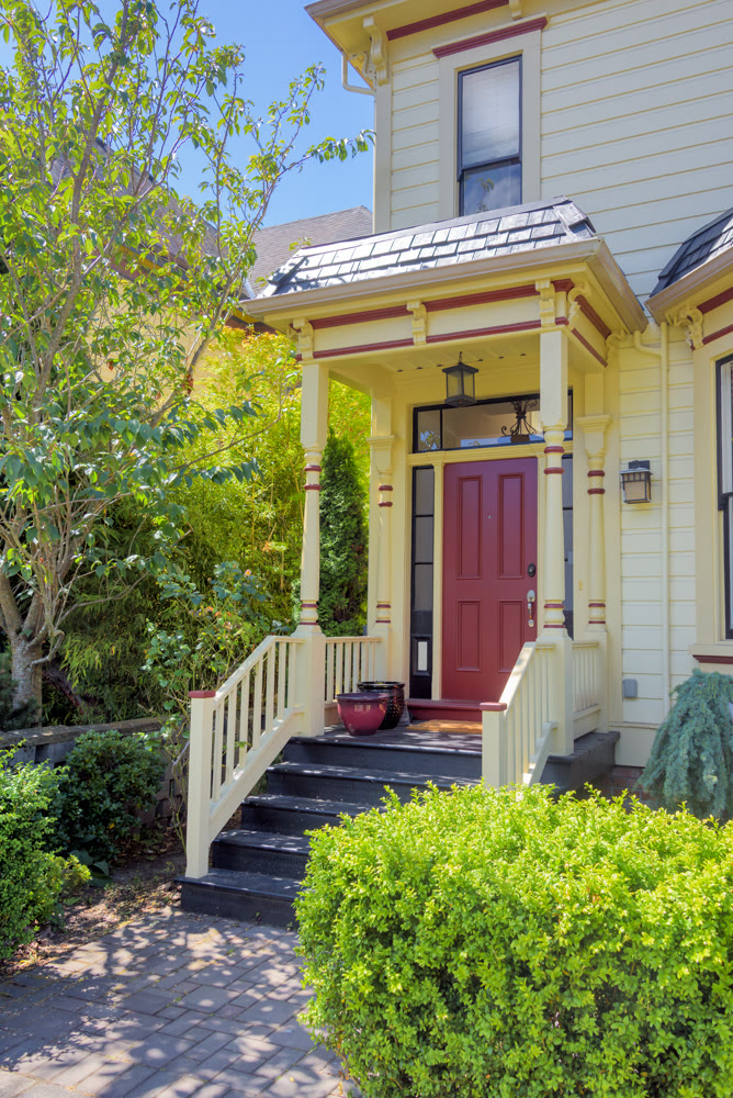 Nice porch and entrance door of historic residential house