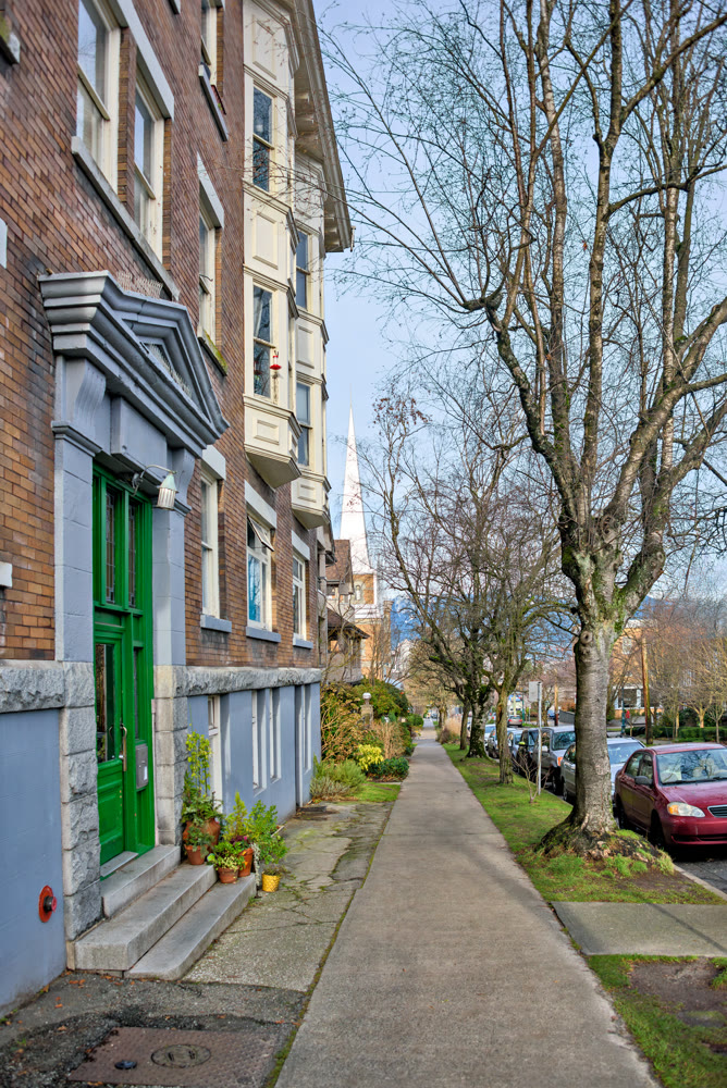 Paved walkway along a street in Vancouver in December
