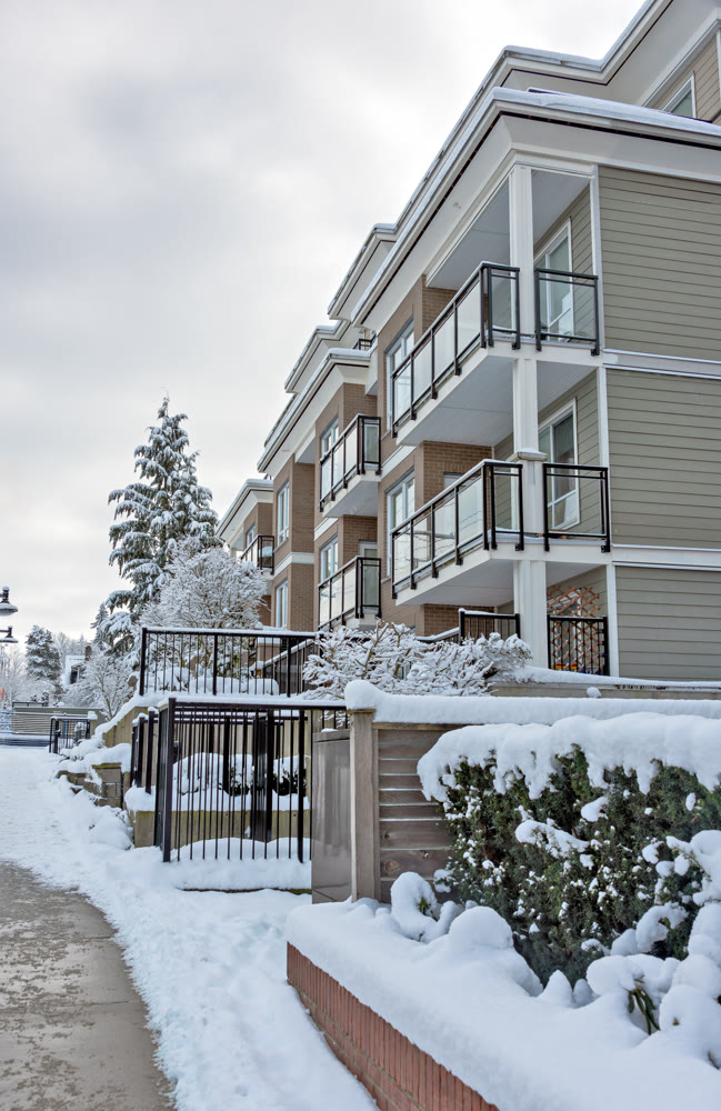 Low-rise residential building on winter season in Vancouver, Canada