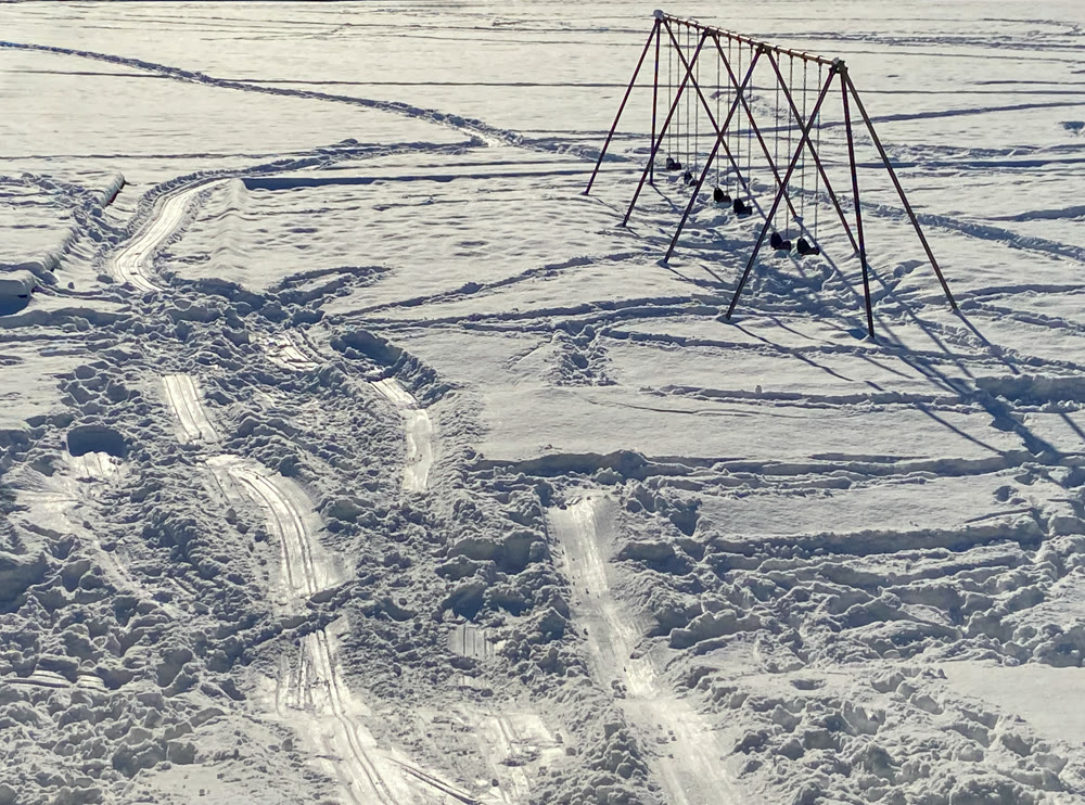 Kids playground in snow on winter season in Canada