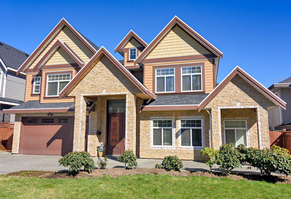 A perfect neighbourhood. Brand new luxury family house on bright spring day