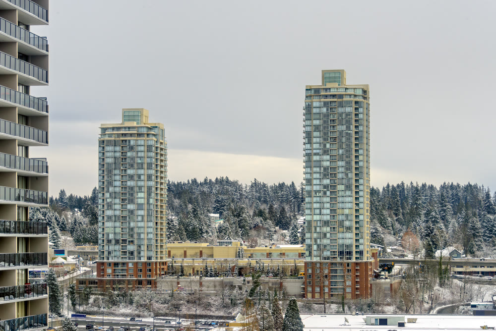 Winter urban cityscape with high-rise buildings in Vancouver, Canada