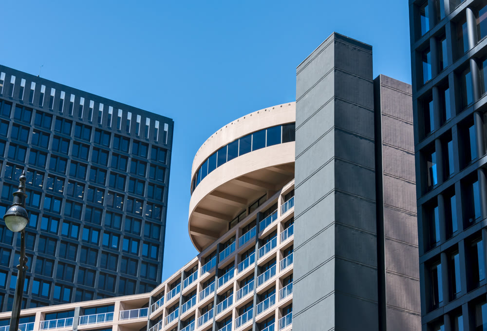 Architecture of modern buildings in downtown of Vancouver, Canada