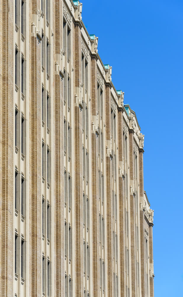Fron side of the historic office building in downtown of Vancouver