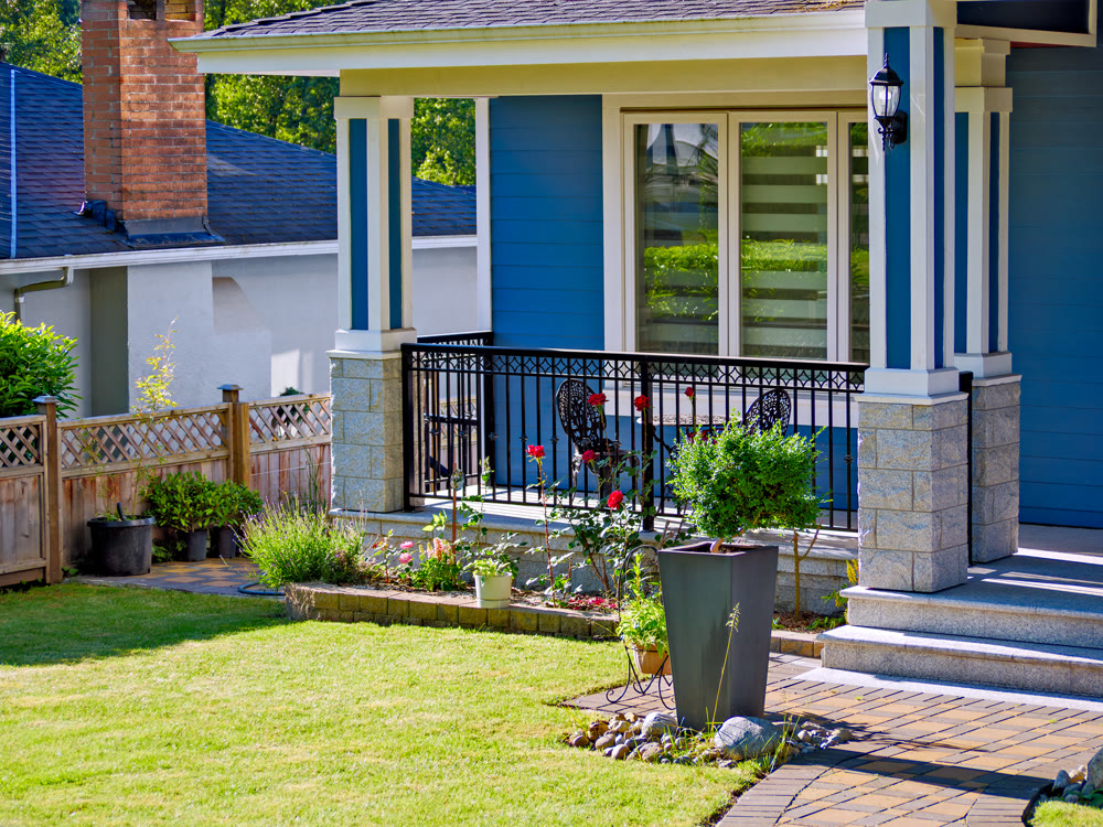 Front yard lawn and corner of residential house on spring season