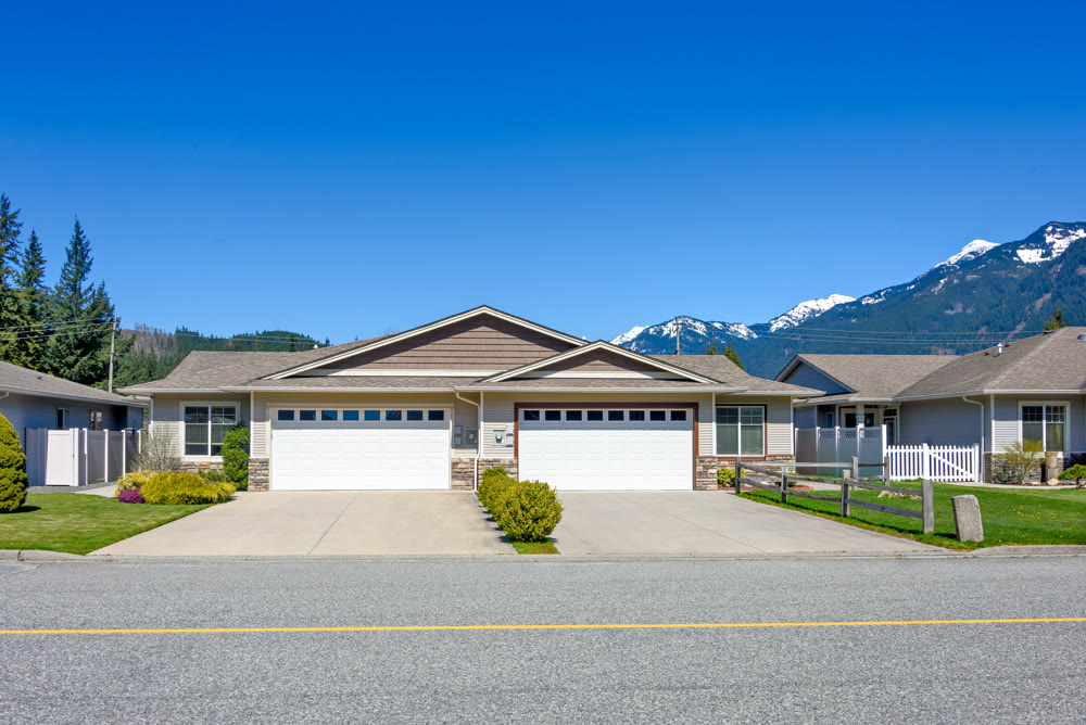 New residential duplex house on beautiful nature background in British Columbia