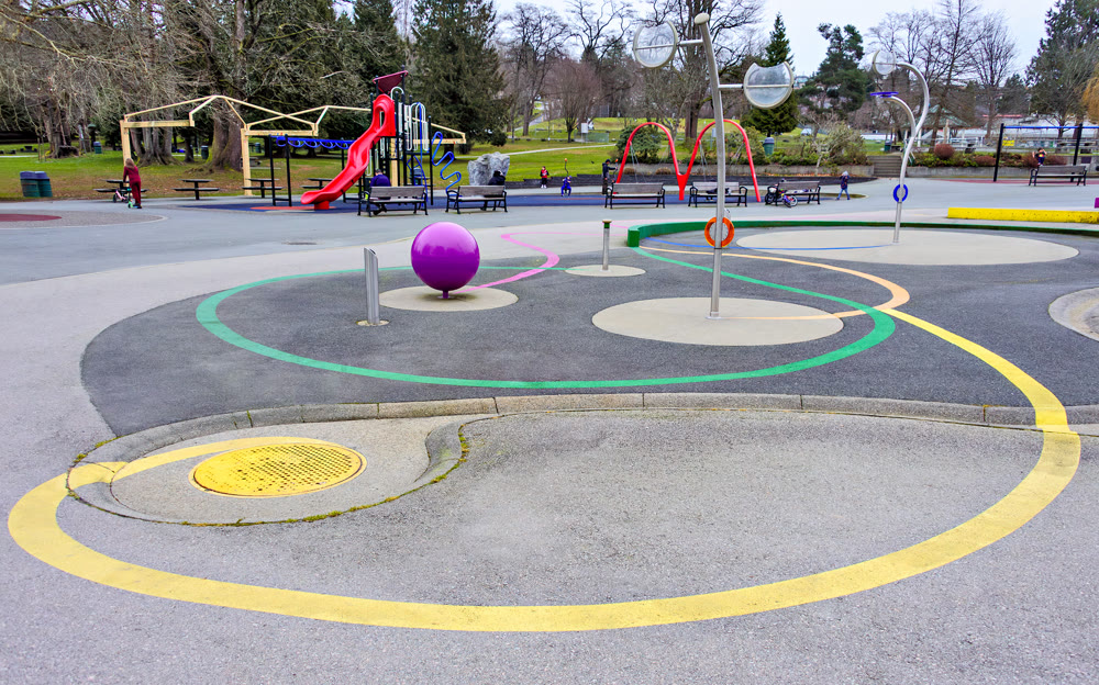Aquapark and kids playground in a park on winter season
