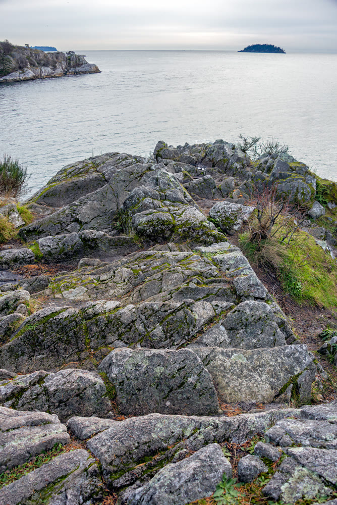 Seascape of Pacific ocean from rock shore in British Columbia