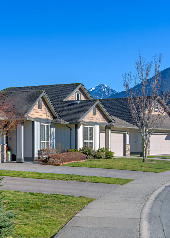 Nice residential houses on bright winter day in British Columbia, Canada