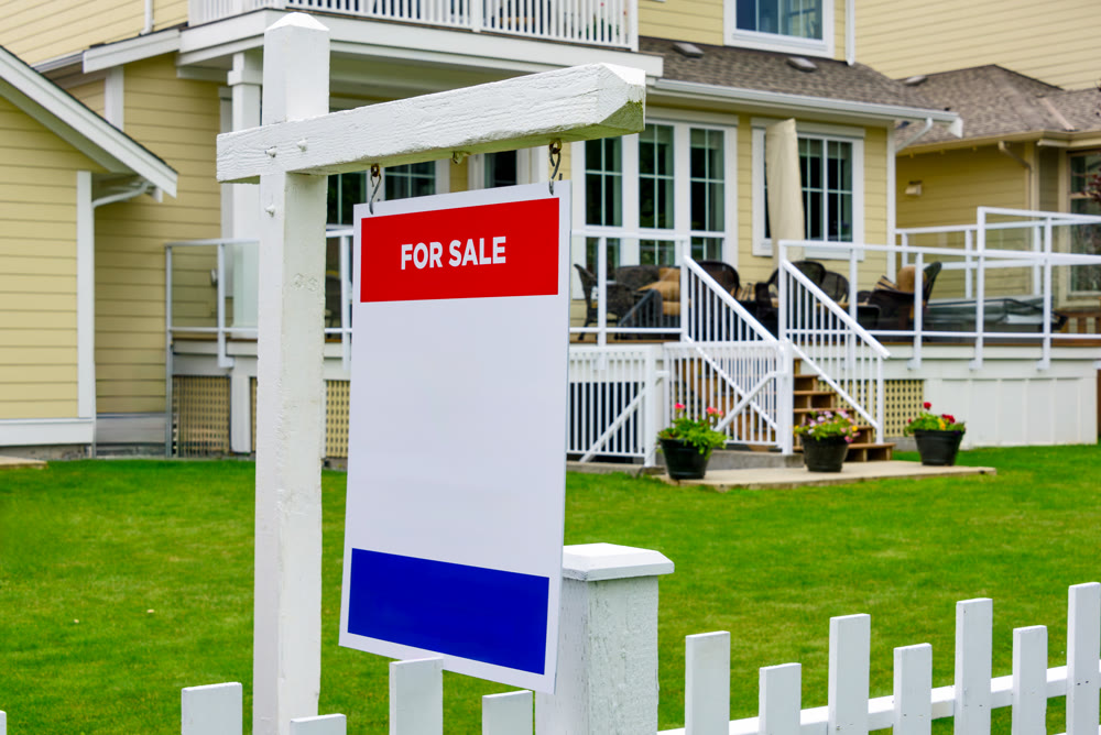 Perfect neighbourhood. Family residential house for sale on summer day in British Columbia