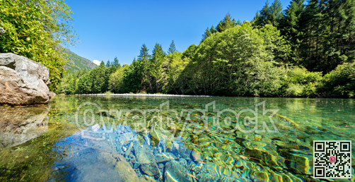 Mountain landscape with a glacer water river surface