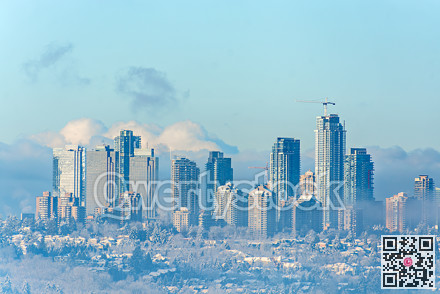Cityscape on foggy winter morning. Vancouver on winter season