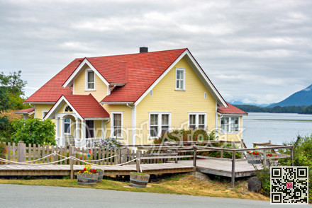 Luxury residential house at waterfront on Pacific ocean bay