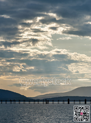 Golden sunset on Pacific ocean bay in Washington state