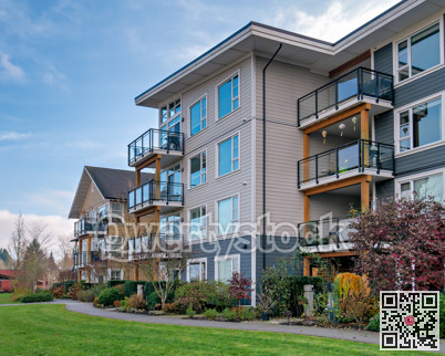 Residnetial apartment building on autumn day in British Columbia