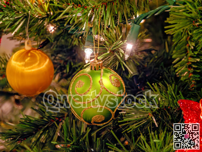 Christmas tree decorated with lights and baubles