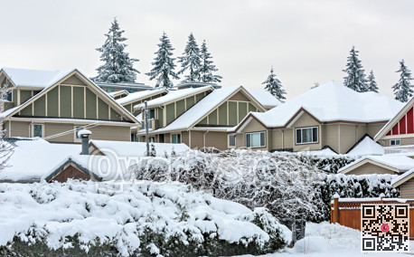 Roof of residential townhouses on winter season