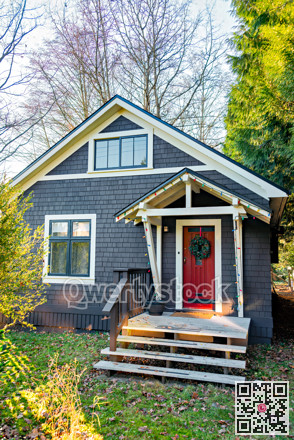 Main entrance of residential house on fall season in British Columbia, Canada