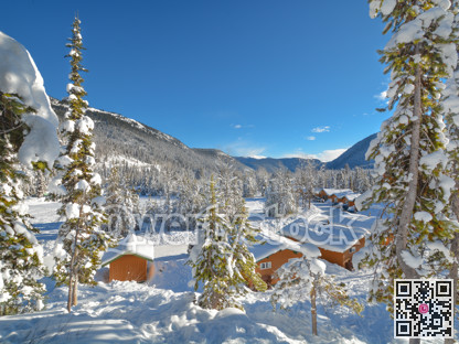 Row of houses in snow in Manning Park, BC.