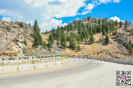 Tight bend of mountain road in Okanagan valley, British Columbia.