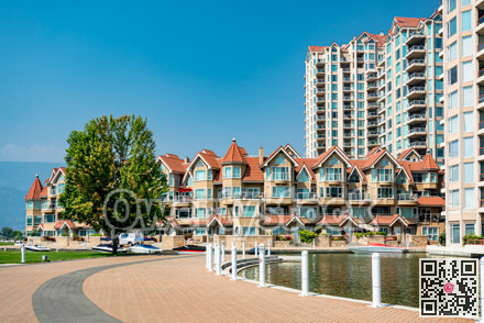 Luxury residential buildings with boat pier at the entrance