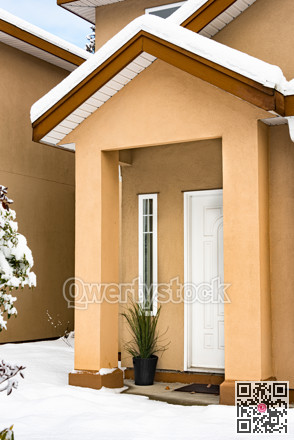 Entrance of residential house on winter season in Canada.