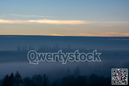 Clear sky above Metrotown covered with thick fog