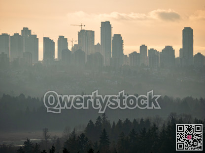 Metrotown cItyscape on foggy winter day in Vancouver