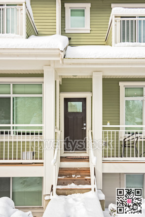 Entrance of residential house on winter season in Canada.