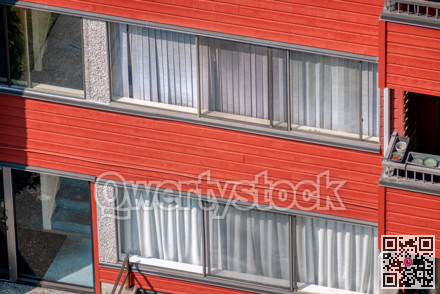 Facade of residential apartment building on sunny day