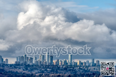 Overview of Metrotown center on stormy clouds background