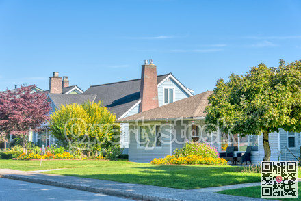 Green lawns in front of residential houses on the street