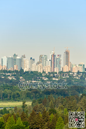 Metrotown view on bright summer morning in Vancouver