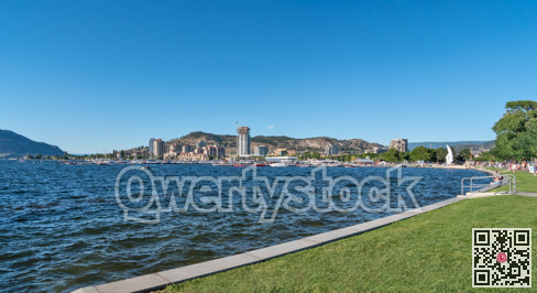Waterfront walkway through the park in downtown of Kelowna