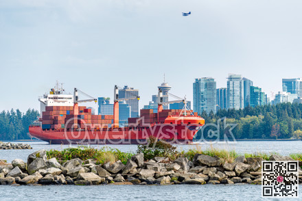 Container cargo liner in Vancouver harbor going fairway