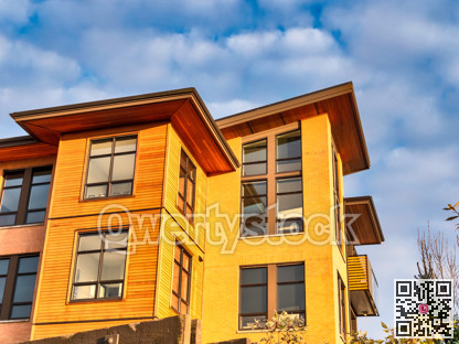 Top of residential building in golden sunset light