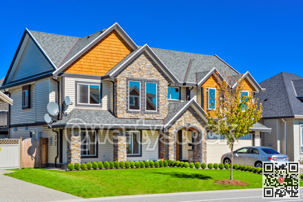 A perfect neigborhood. Luxury residential house with wide garage door