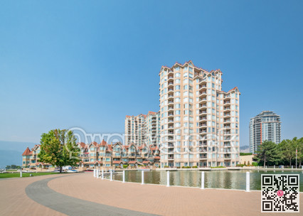 Luxury residential buildings with boat pier at the entrance