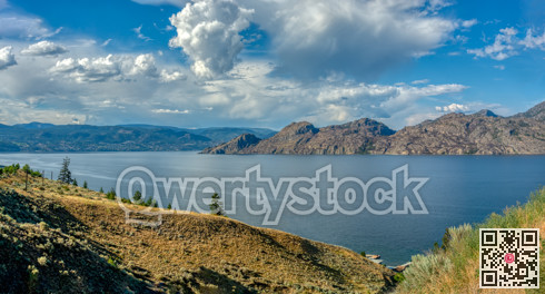 Panoramic view over Okanagan lake on a summer day