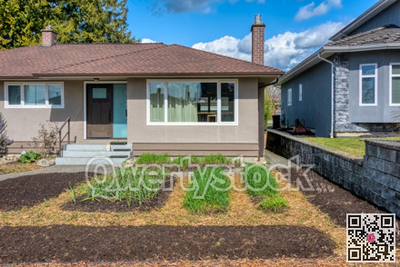 Green sprouts on garden patches in front of residential house